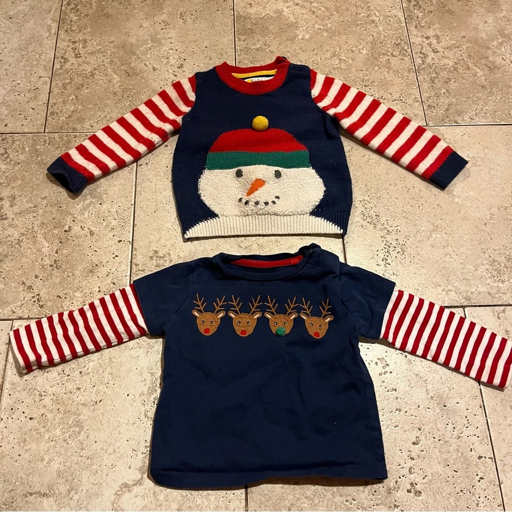 Baby Boden Winter Bundle - Snowman and Reindeer Tops - 6-12 months